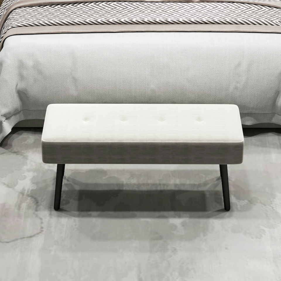 image 1 of HOMCOM End of Bed Bench with Thick Padding for Entryway, Cream White