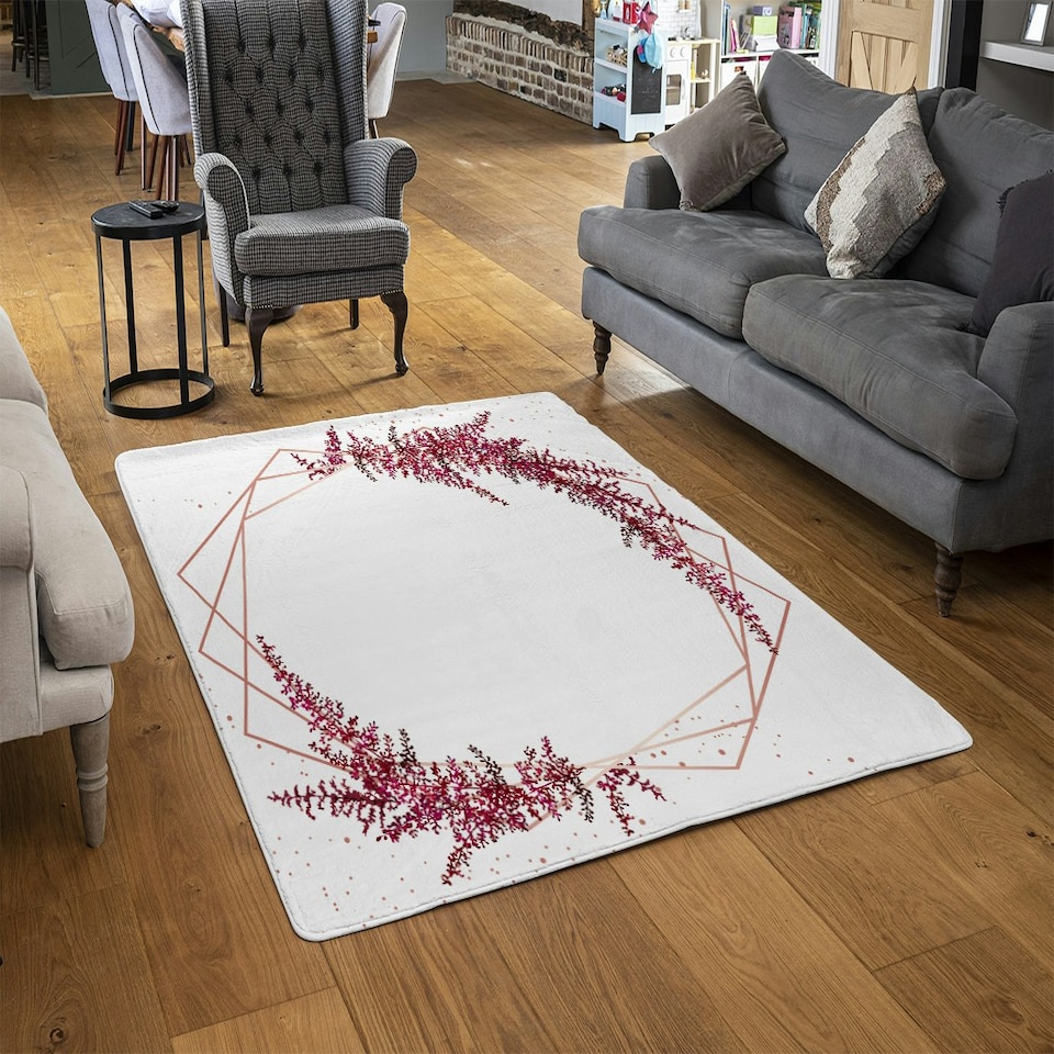 image 1 of Pink Flower And Geometric Shapes (Rug) Pink | XL: 160x230cm