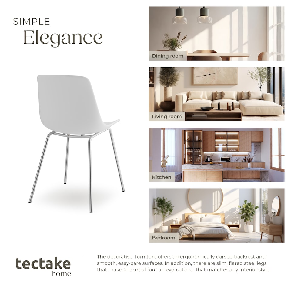 image 1 of Dining Chair Mave - large plastic seat, ergonomic, high backrest, 120 kg load capacity | White | white/chrome | 4