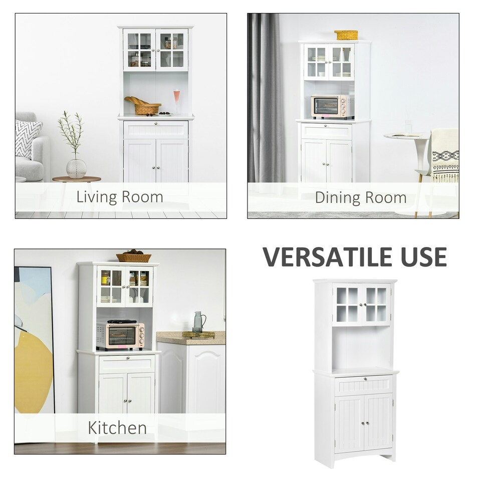image 1 of HOMCOM Kitchen Storage Cupboard w/ Microwave Drawer for Dining Room, White