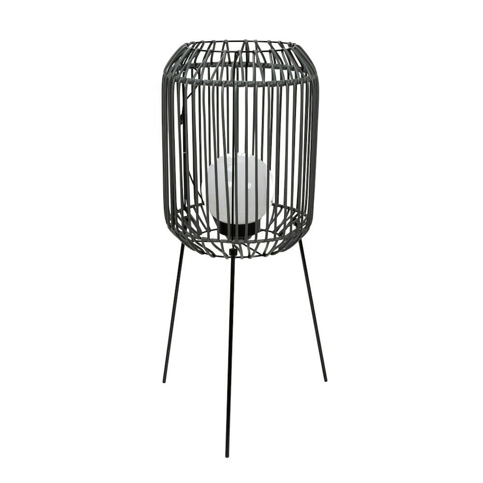 image 1 of ValueLights Solar Powered Outdoor Black Squat Tripod Floor Lamp with Globe Bulb