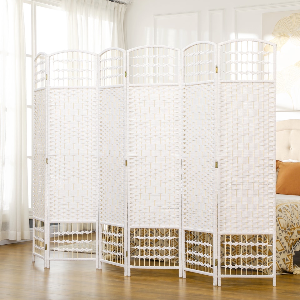 image 1 of HOMCOM 6 Panel Folding Room Divider, Freestanding Privacy Screen, White