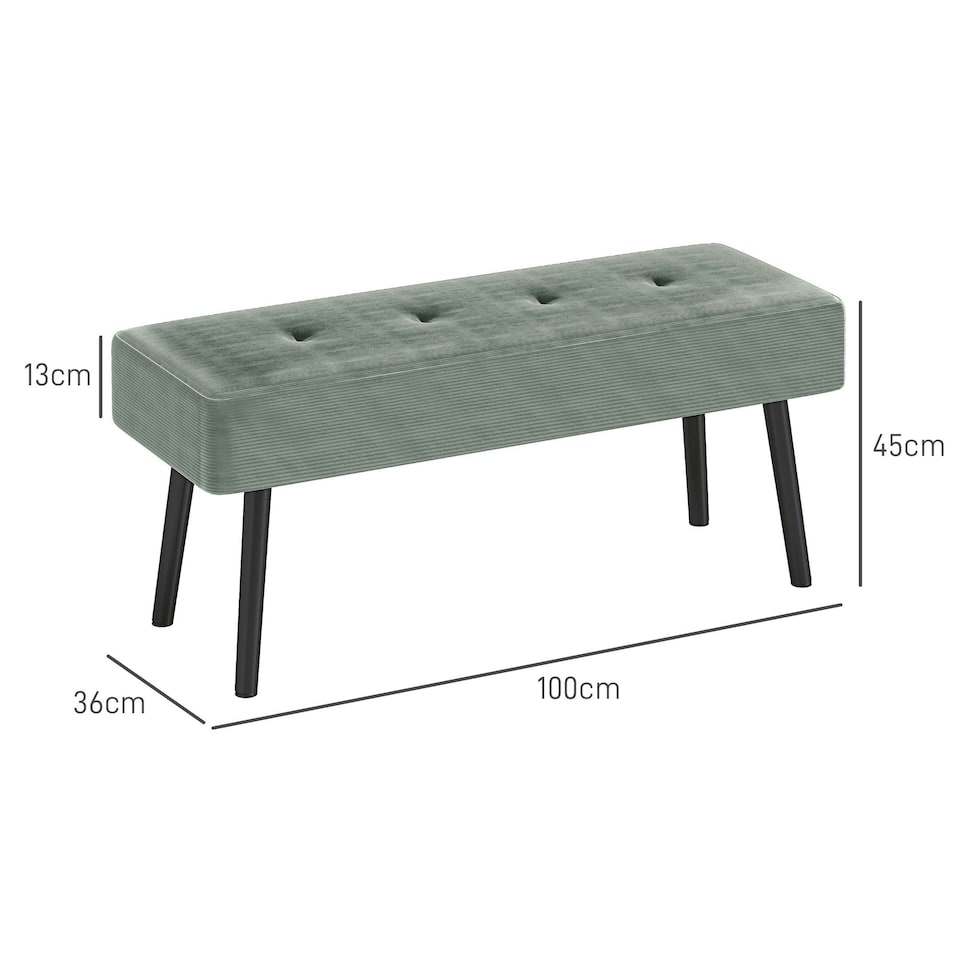 image 1 of HOMCOM End of Bed Bench w/ Thick Padding and Steel Legs for Entryway, Green