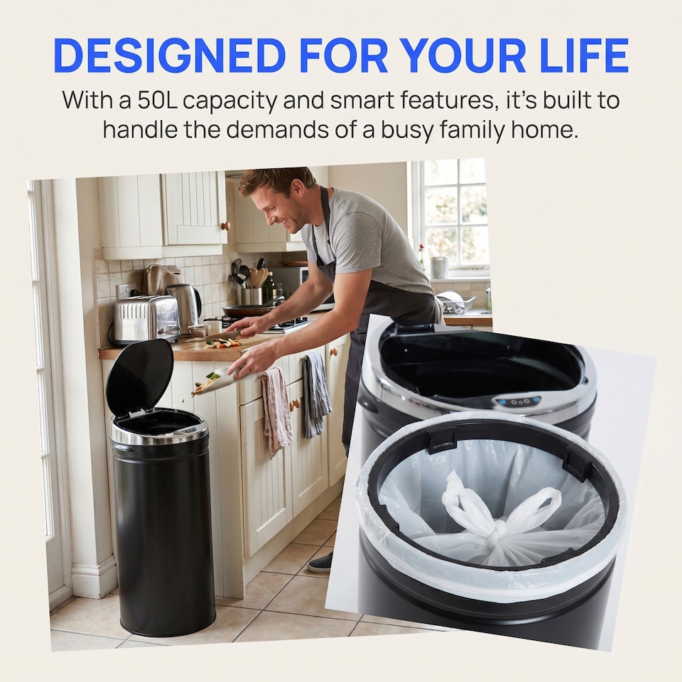 image 1 of HOMCOM Automatic Hand Sensor Dustbin Kitchen Waste Bin Rubbish Can 50L Black