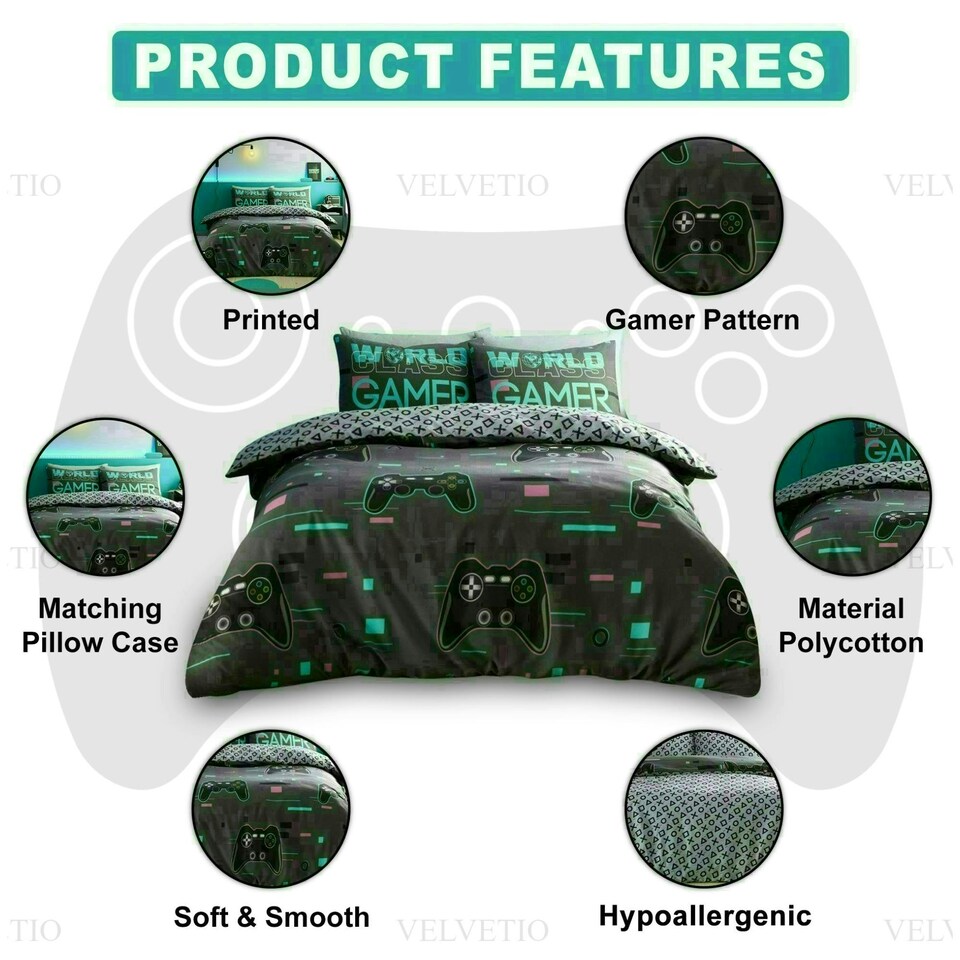 image 1 of World Class Gamer Printed Duvet Cover Set Reversible Polycotton Beddings Multi | Single