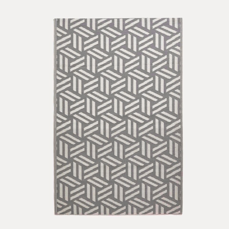 image 1 of Homescapes Outdoor Rug Luxury Waterproof Reversible Recycled, For Garden, Luna Geometric Grey | 150 x 240 cm