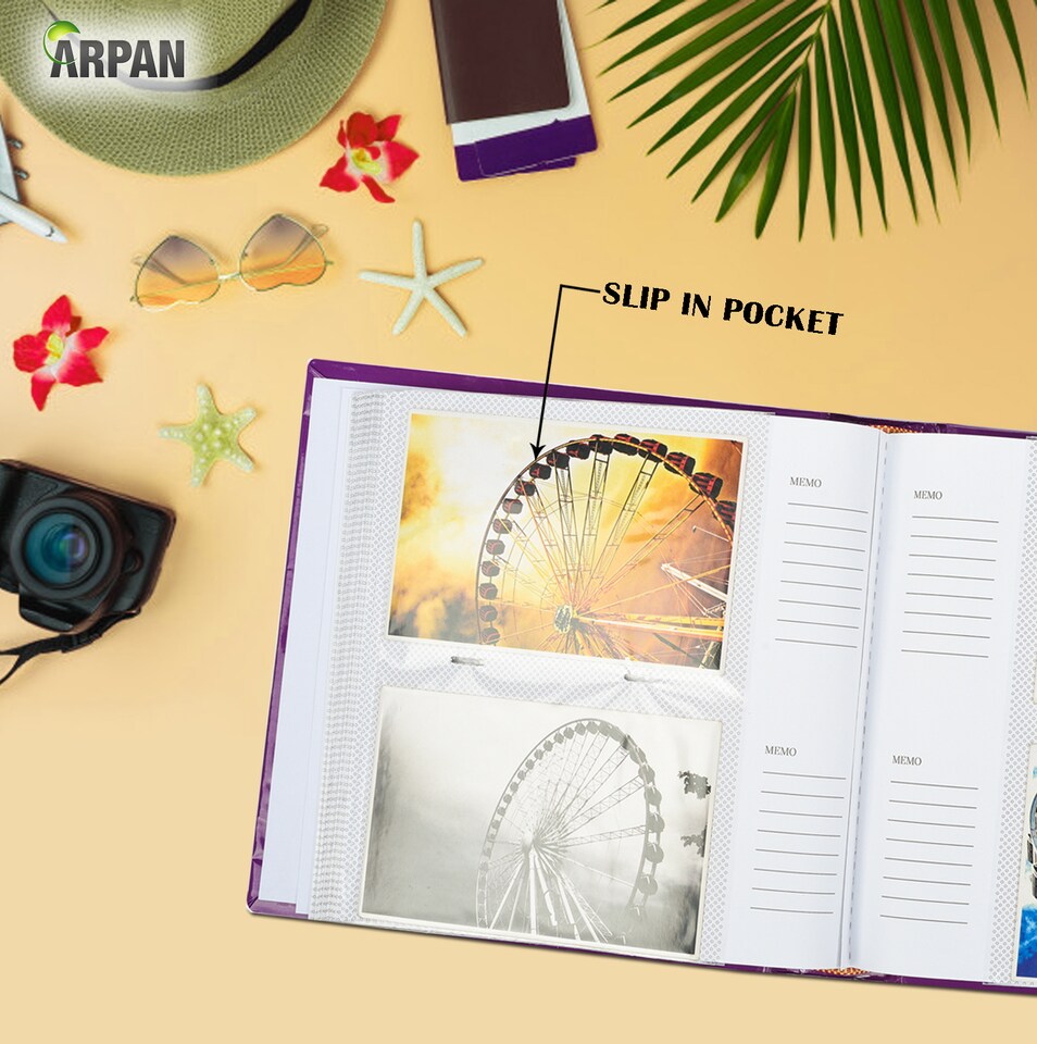 image 1 of ARPAN Photo Album for 200 Photos 6x4" (10x15cm) – Slip In Memo Album with Writing Space & Index Pages – Picture Storage Album for Family, Wedding & Travel Memories