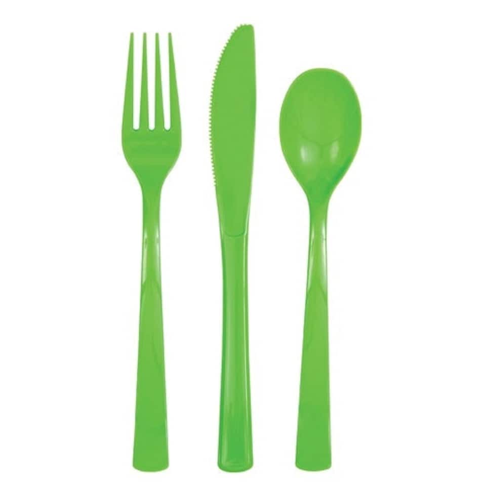Lime Green Plastic Reusable Assorted Cutlery Set - Pack of 18