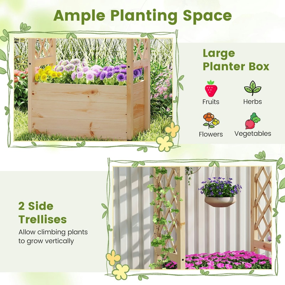 image 1 of COSTWAY Raised Garden Bed Wooden Planter Box Natural N/A