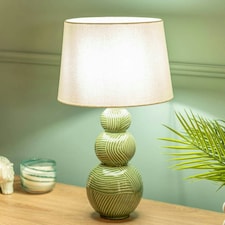 ValueLights Avery Green Ceramic Stacked Balls Table Lamp with a White Tapered Fabric Shade - Bulbs Included