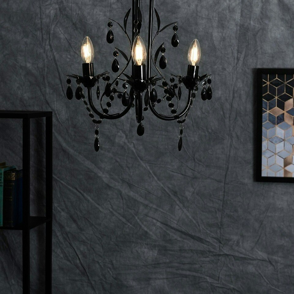 image 1 of ValueLights Odelia Gloss Black Chandelier and E14 Candle LED 4W Warm White 3000K Bulb