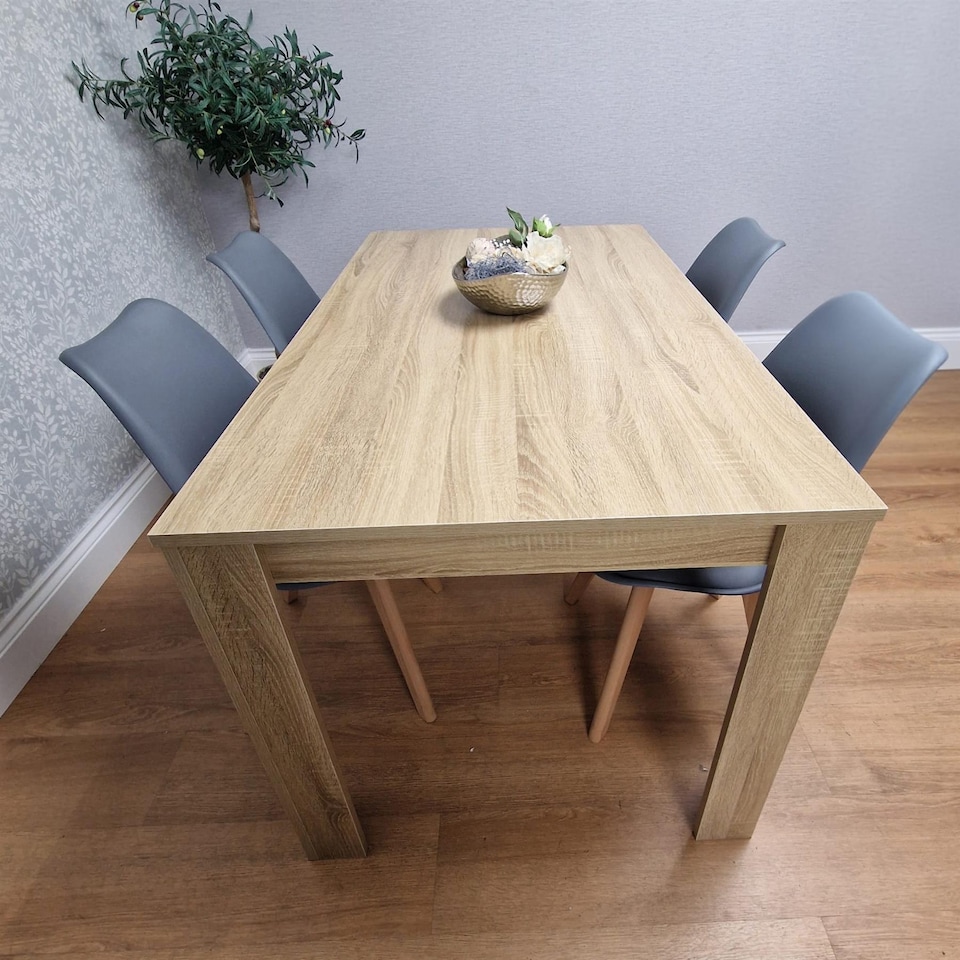 image 1 of Dining Table Set Oak Effect Table With 4 Grey Plastic Chairs Dining Room Furniture | Grey | One Size | 5