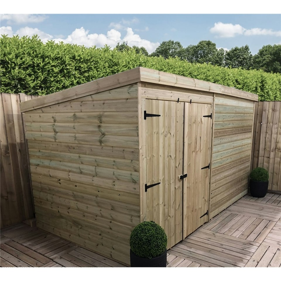 image 1 of 14 x 3 WINDOWLESS Garden Shed Pressure Treated T&G PENT Wooden Garden Shed + Double Doors (14' x 3' / 14ft x 3ft) (14x3)