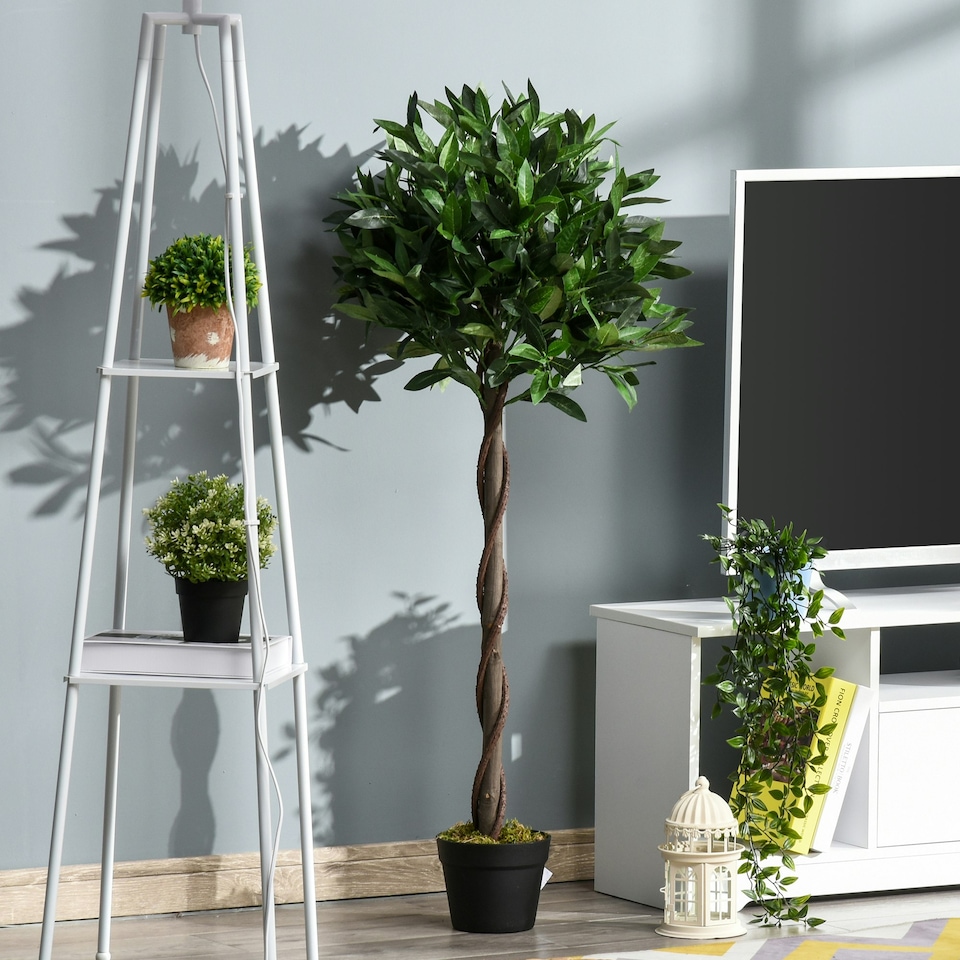 image 1 of Outsunny Set Of 2 120cm Artificial Bay Laurel Topiary Trees w/ Pot Fake