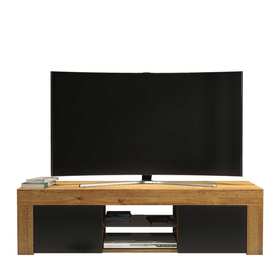image 1 of TV Unit TV Stand Oak Black Media Console Sideboard Storage Cabinet 130cm
