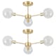 image 1 of Set of 2 Toner - Satin Brass with Globes 3 Light Flush Ceiling Lights | Gold | Satin brass plate and clear glass | Medium | 1