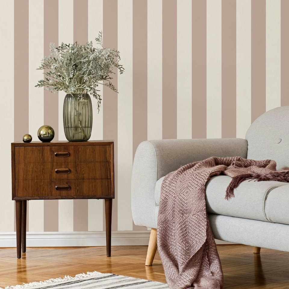 image 1 of Fine Decor Juliette Stripe Vinyl Textured Wallpaper - Pink - 10m x 0.5m Pink