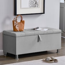 Vida Designs Valencia Storage Ottoman Bedroom Hallway Chest Bench, Light Grey Linen | Grey | Grey