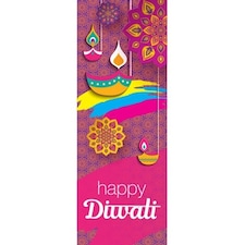 Happy Diwali Candles And Flowers Wall Poster PVC Party Sign Decoration 70cm x 25cm