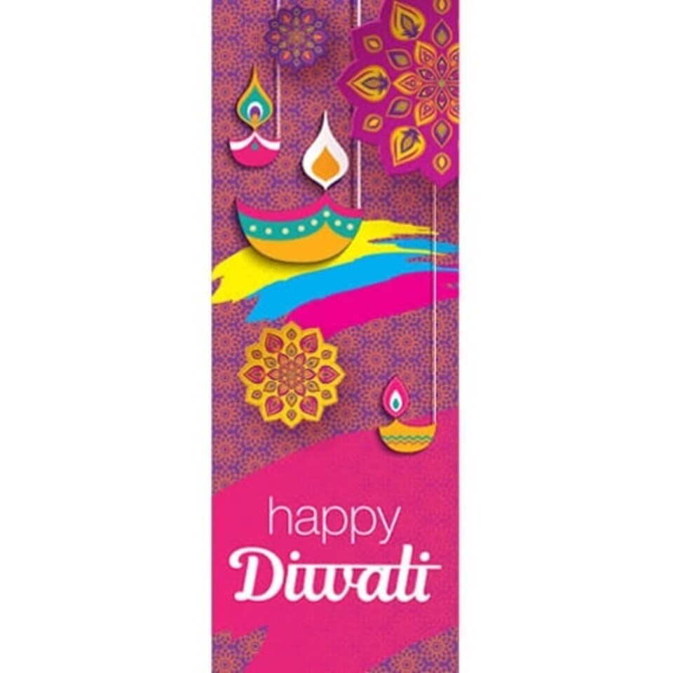 Happy Diwali Candles And Flowers Wall Poster PVC Party Sign Decoration 70cm x 25cm