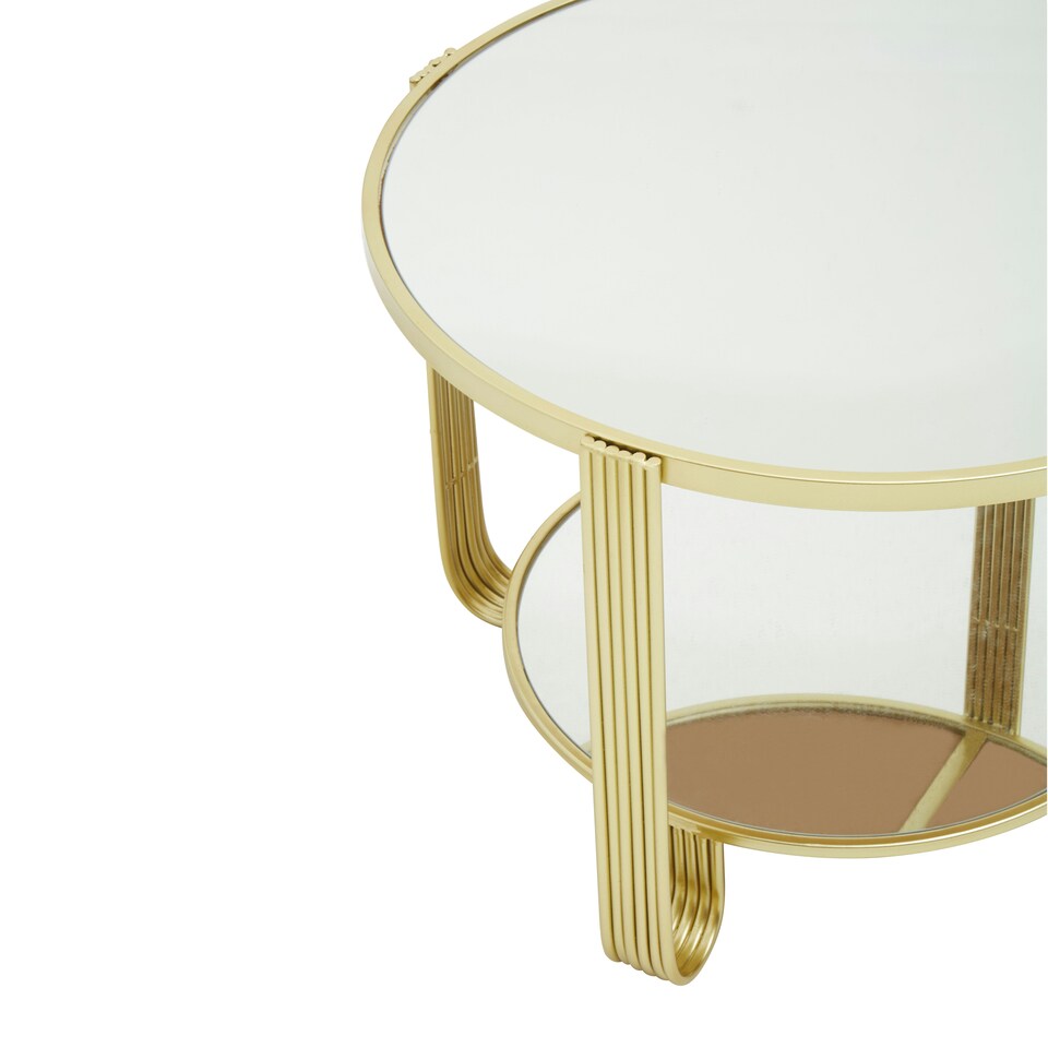 image 1 of Interiors by Premier Modern Design Round Mirrored Top Gold Frame Table, Versatile Bedside Table, Easily Maintained Small Table Gold