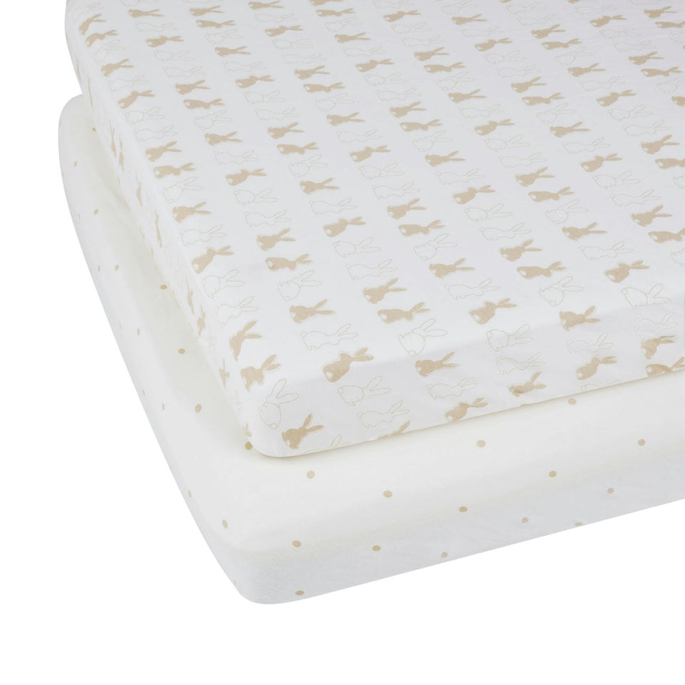 image 1 of Cot Bed Fitted Sheets 2 Pack – 100% Soft Cotton Jersey, Fits 140x70cm Baby Cot Bed Mattress (Bunnychino)