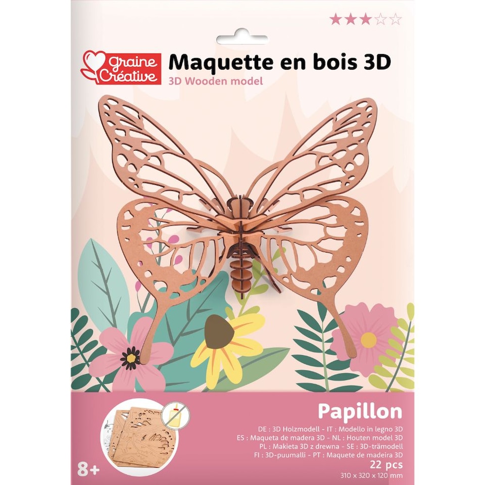 image 1 of 3D Wooden Model Kit Butterfly - Craft Gifts for 8 yrs +