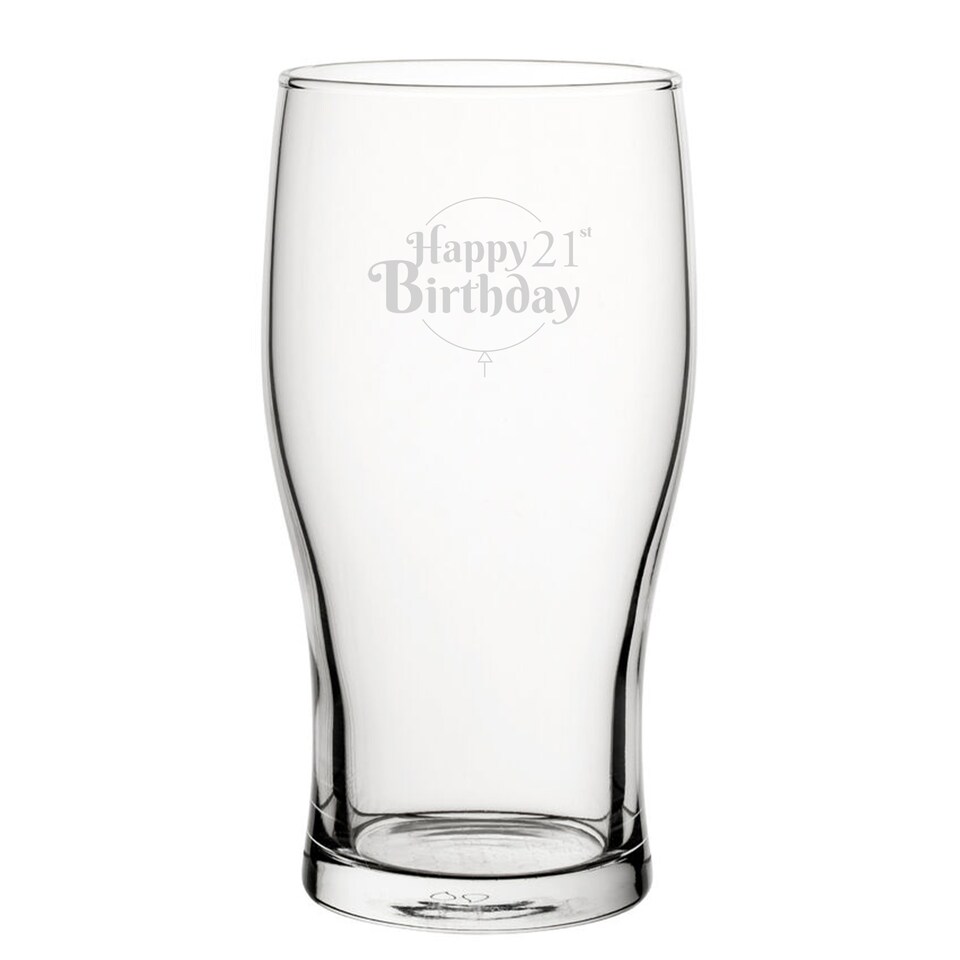 image 1 of Personalised Happy 21st Birthday Balloon Design Tulip Pint Glass