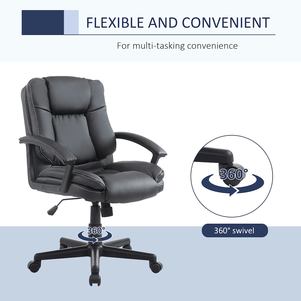 image 1 of HOMCOM Swivel Executive Office Chair Mid Back PU Leather Chair w/ Arm, Black
