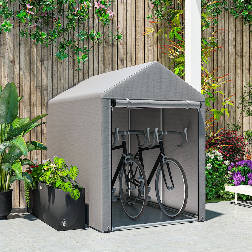 image 1 of Outsunny 1.2 x 1.8m Portable Garden Shed for Motorbikes, Garden Tools, Bikes | Grey