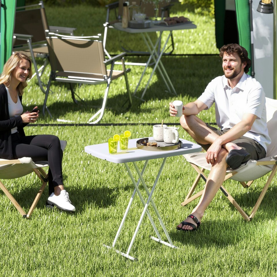 image 1 of Outsunny Folding Coffee Table, Height Adjustable Picnic Table, Charcoal Grey