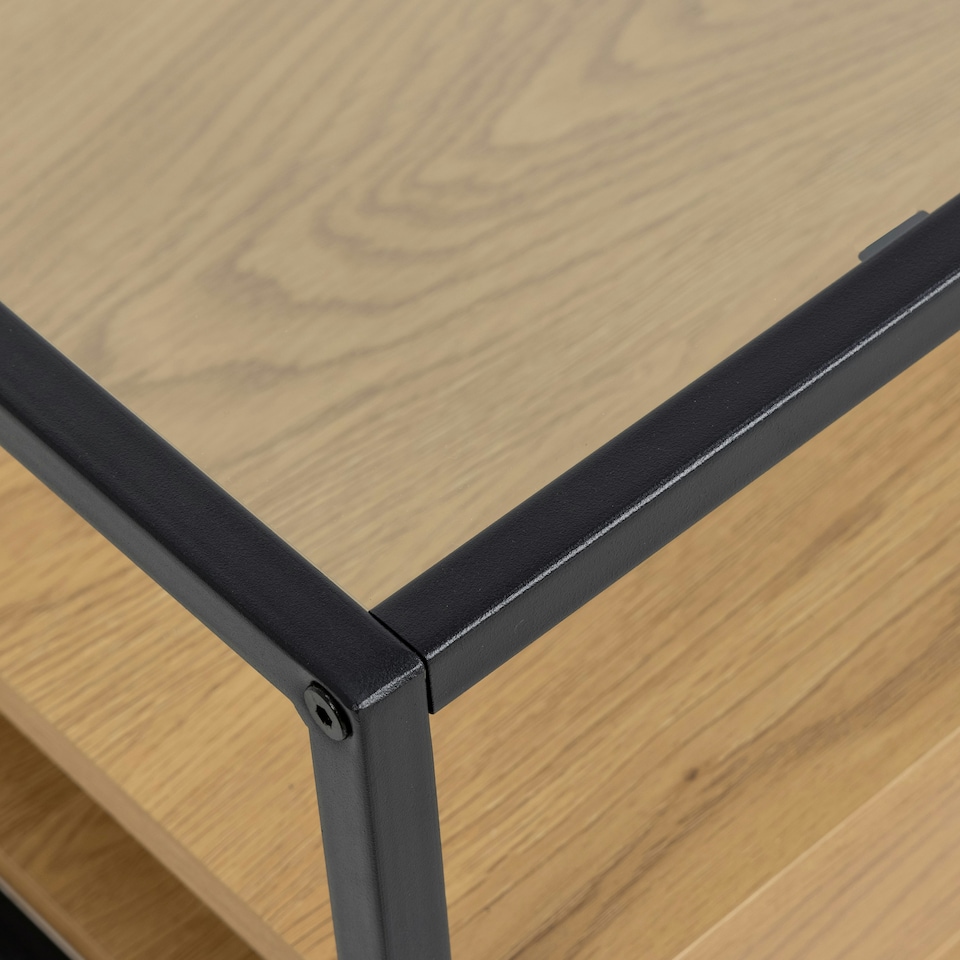 image 1 of Randolf Square Coffee Table with 2 Shelves in Black and Oak