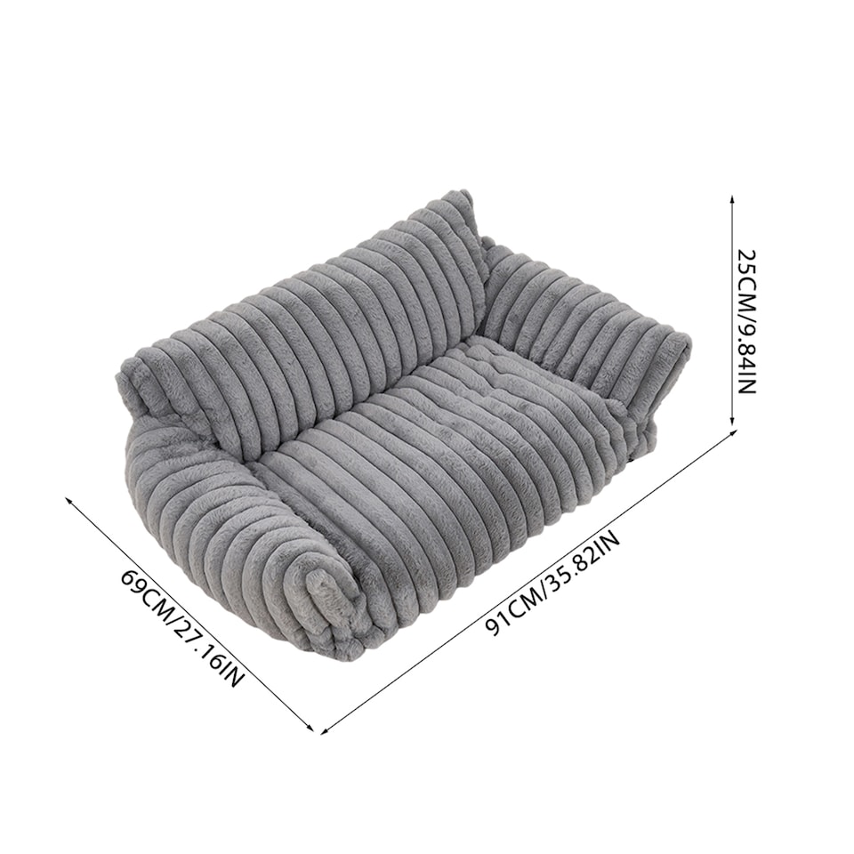 image 1 of Living and Home Plush Pet Sofa Bed with Removable Cover, Soft Cushion for Cats & Dogs | Grey | XL