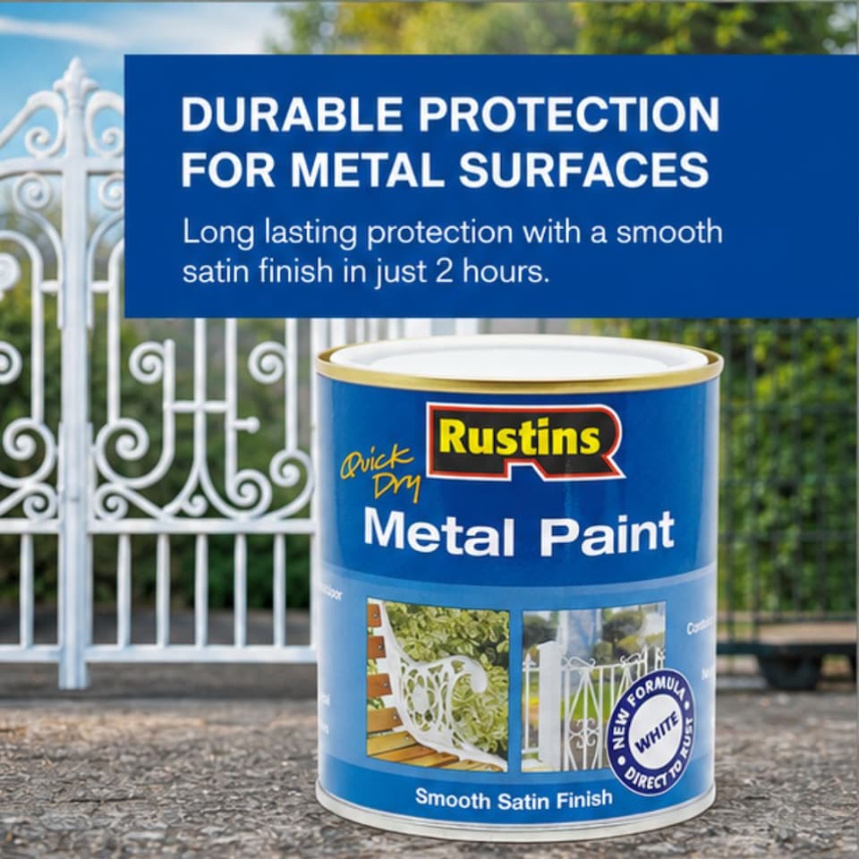 image 1 of Rustins Quick Drying Metal Paint Smooth Satin White 250ml