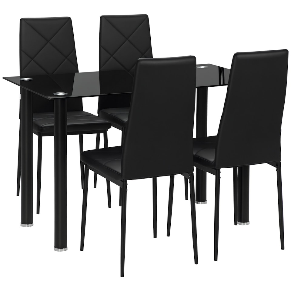 image 1 of HOMCOM Dining Table Set for 4, Kitchen Table and Chairs w/ Padded Seat Black