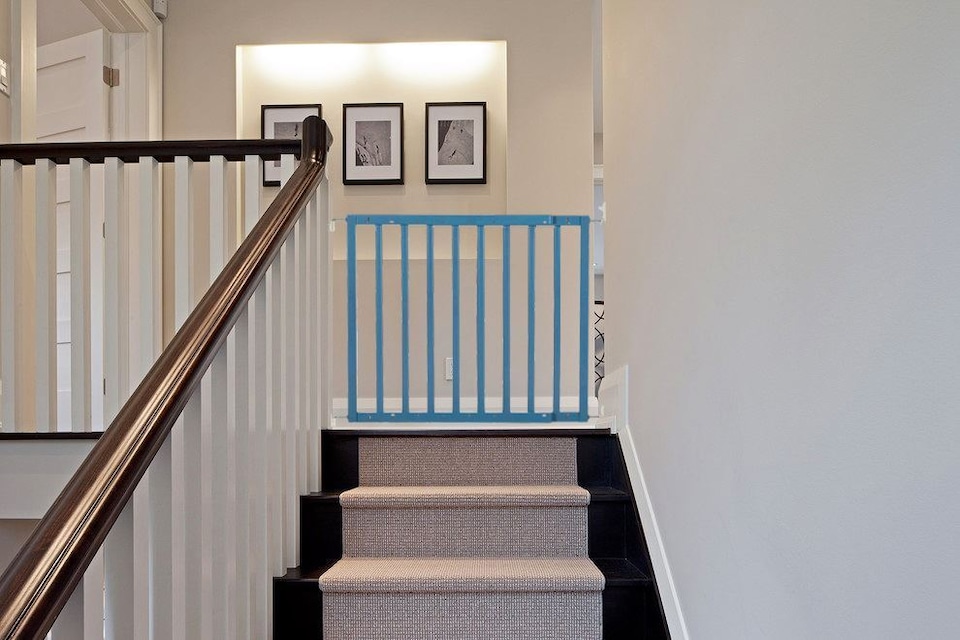 image 1 of Safetots Top of The Stairs Screw Fitted Stair Gate, Azure Blue Wooden, 63.5cm - 105.5cm, Wood Baby Gate, Safety Gate | Blue | 1