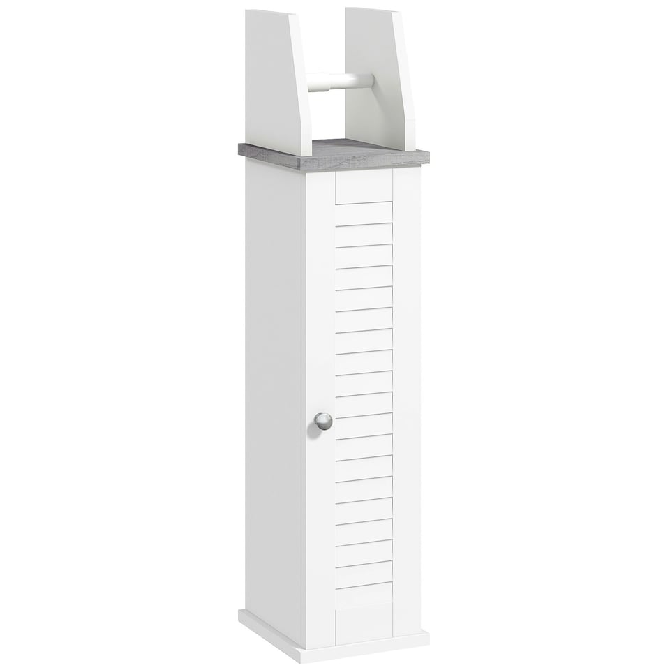 image 1 of kleankin Slim Toilet Roll Storage Unit with Cupboard and Adjustable Shelf, White