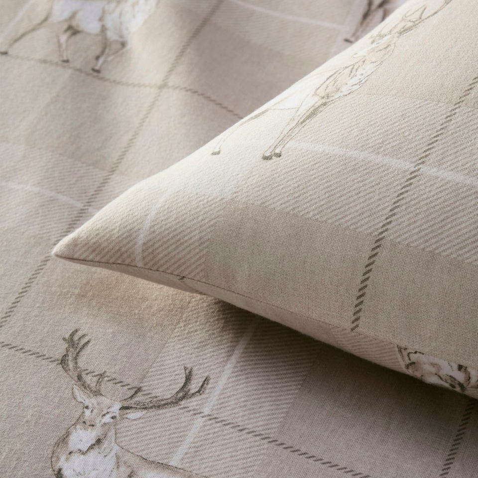 image 1 of Martex Check Stag Brushed Cotton Duvet Cover Set Natural Double Brown | Natural | Double