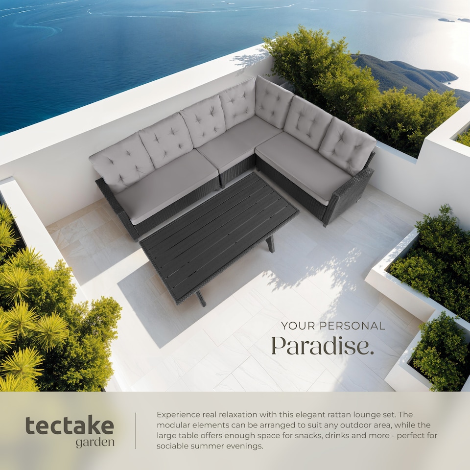 image 1 of Garden Furniture Set Catania - for 6 people, weather-resistant, thick cushions | Black | black | 120 x 65 x 73 cm | 1