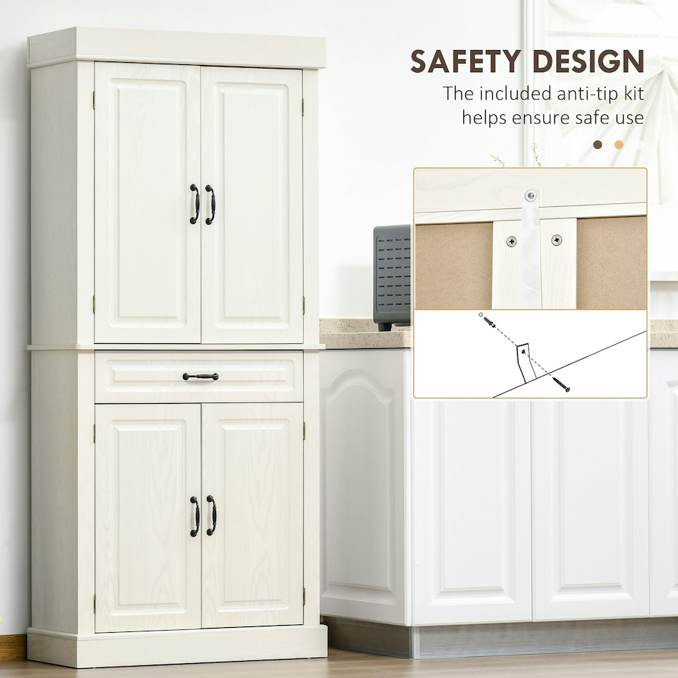 image 1 of HOMCOM 180cm Kitchen Pantry Storage Cabinet Server Food Organizer, White