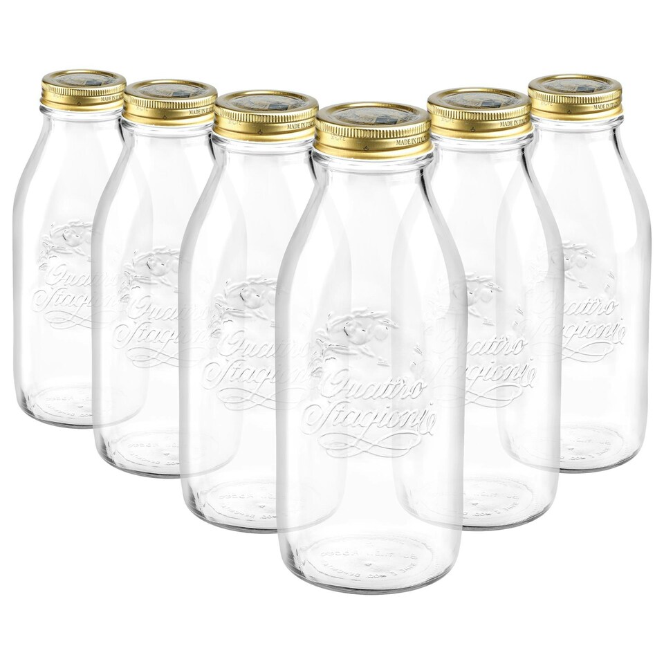 image 1 of Bormioli Rocco Quattro Stagioni Glass Bottles with Screw Top Lid - 1L - Pack of 6 Clear | One Size