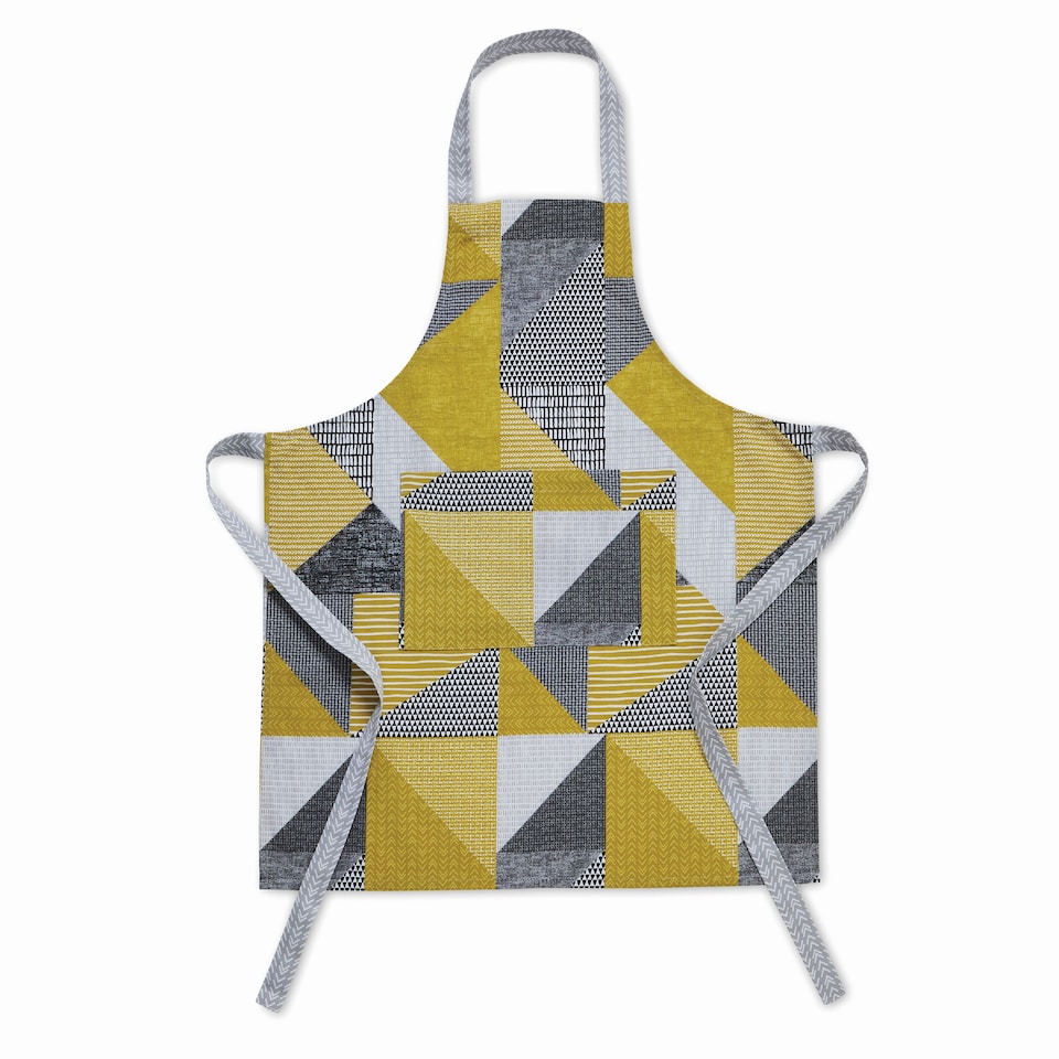 image 1 of Catherine Lansfield Larsson Geo Cotton Kitchen Adult Apron | Yellow | Ochre | One Size