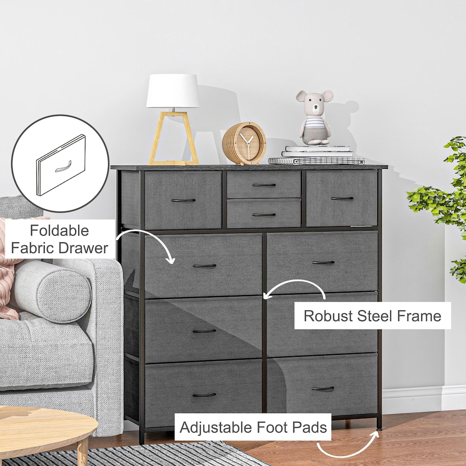 image 1 of HOMCOM Bedroom Chest of Drawers Fabric Dresser w/ Foldable Drawers Black
