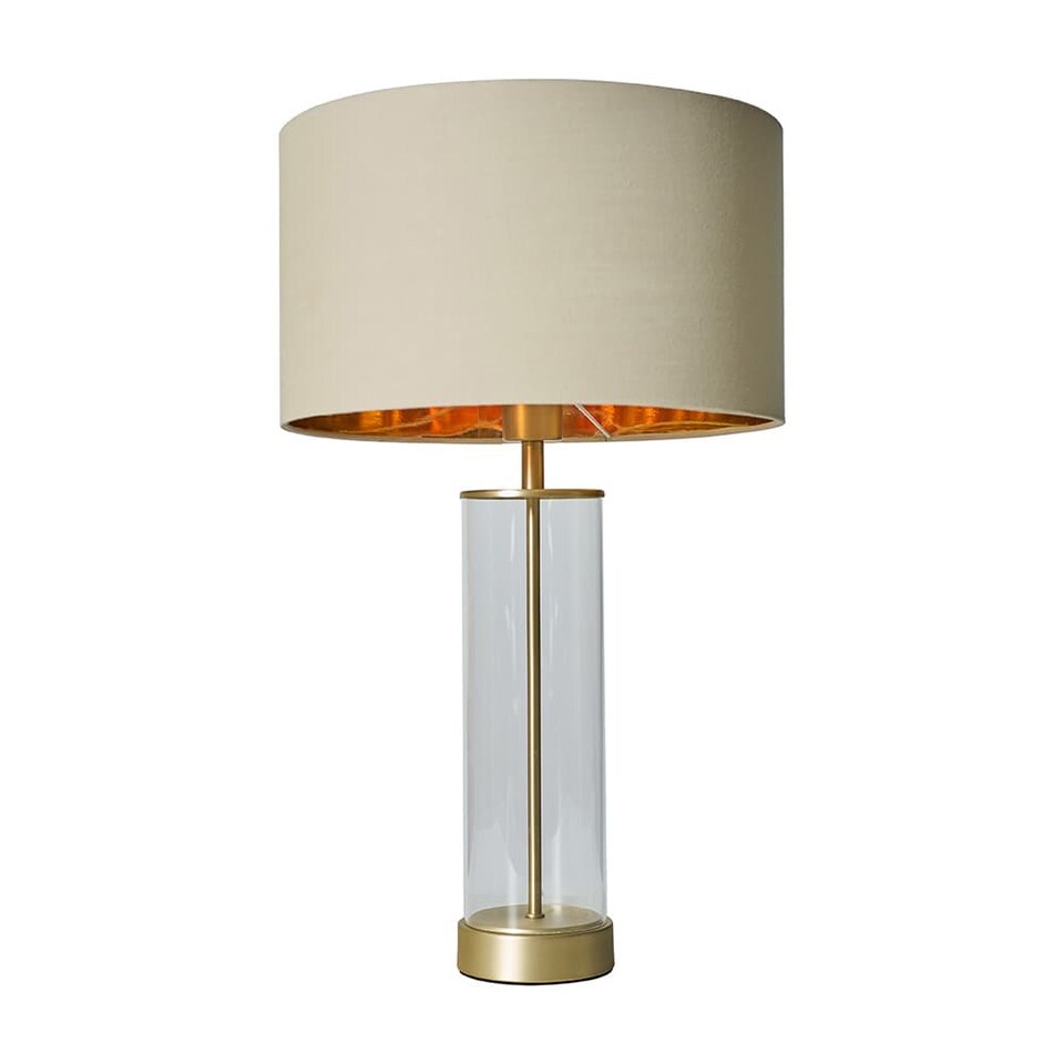 image 1 of ValueLights Balan Brushed Gold Table Lamp Beige Gold Shade and Bulb
