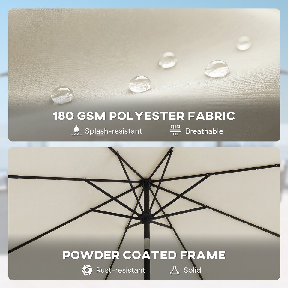 image 1 of Outsunny 2.6 m Garden Parasol Umbrella with Light, Outdoor Patio Umbrella | Cream | Cream White | 263 x 263 x 245 cm
