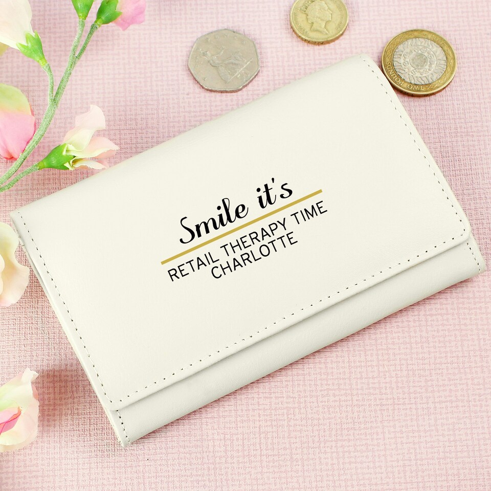 image 1 of Personalised Cream Leather Purse Cream