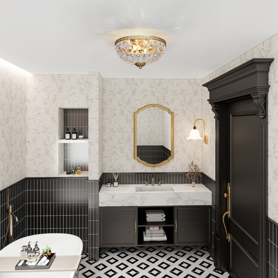 image 1 of HOMCOM Crystal Chandelier Ceiling Light with 168 Octagonal Beads, Vintage 2-Light Flush Mount Ceiling Light for Living Room, Bedroom, Hallway, Dining Room, Gold Tone | Gold