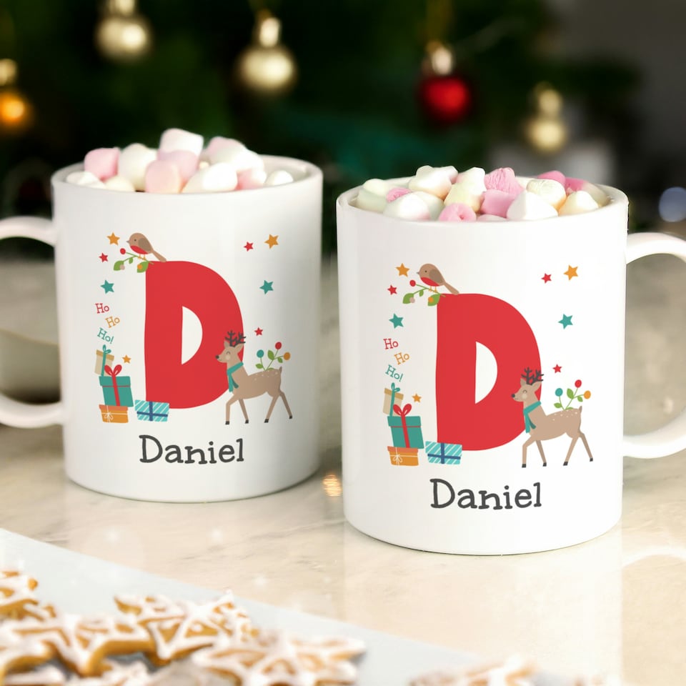 image 1 of Personalised Initial Reindeer Christmas Plastic Mug