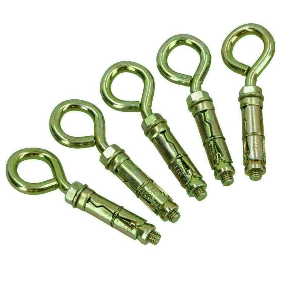 image 1 of 8mm Close Hook Anchor Eye Bolt Rawl Expansion Bolts Shield Wall 36 Pack
