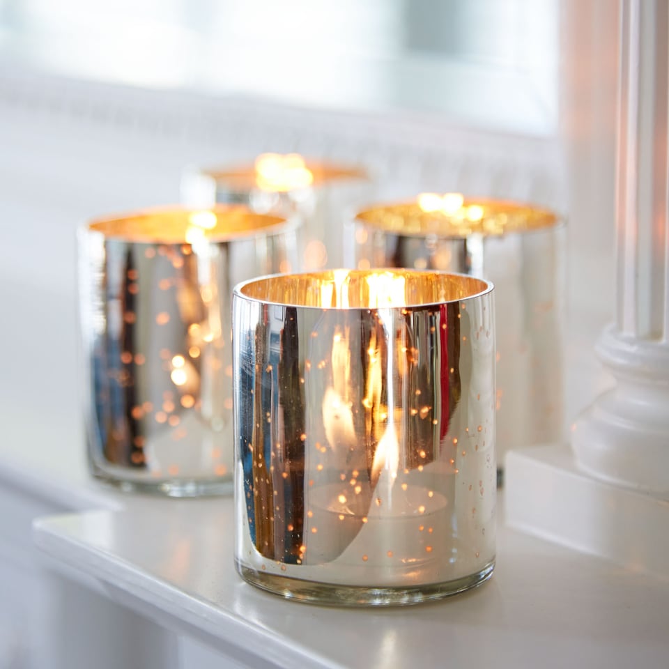image 1 of Set of 4 Silver Antique Effect Tea Light Holders